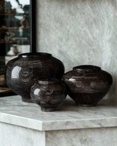black cremation urn