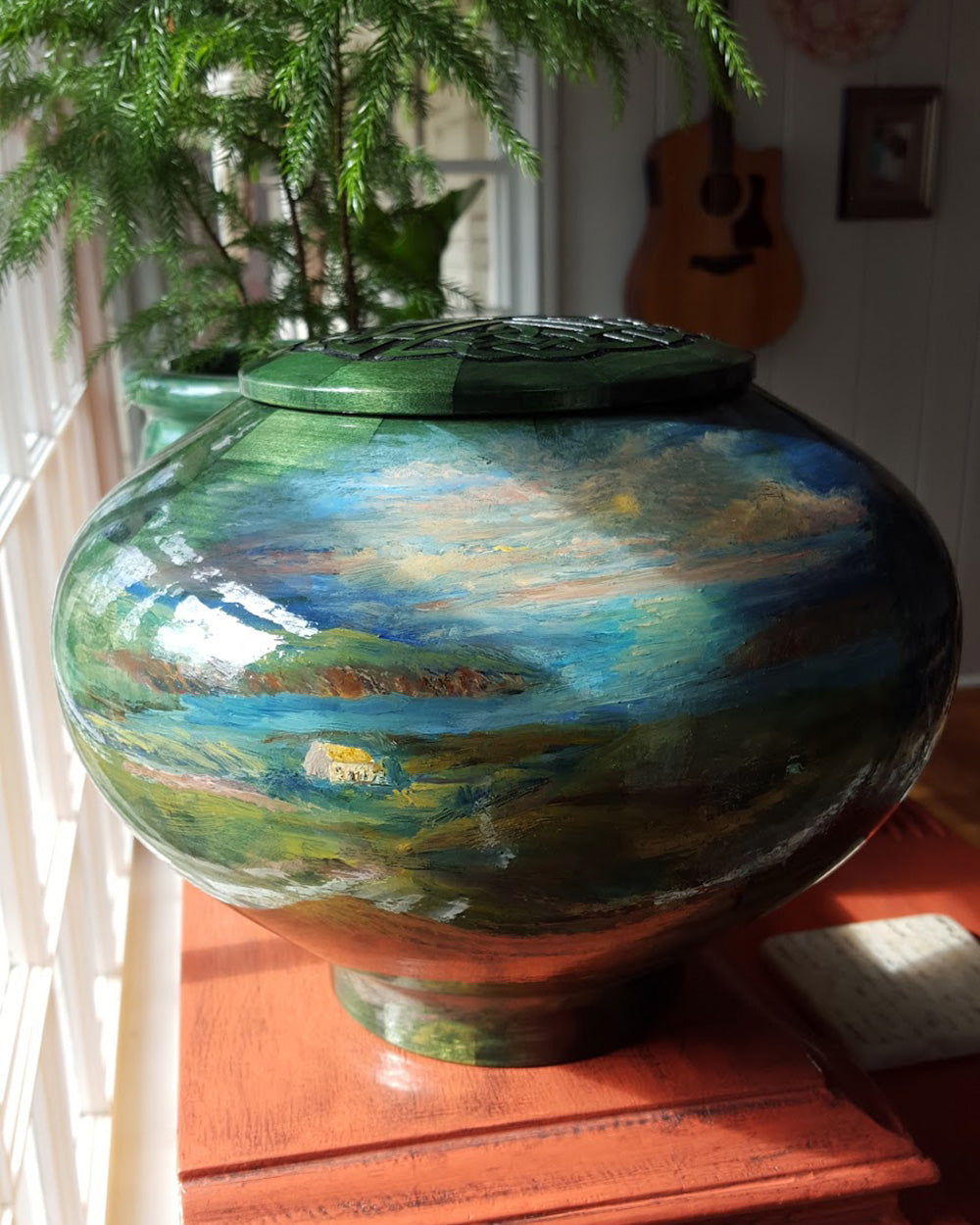 Hand-painted Landscape of Ireland Custom Wooden Cremation Urn