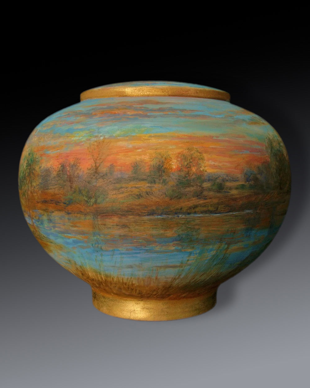 Hand-Painted Serene Landscape Custom Wooden Cremation Urn