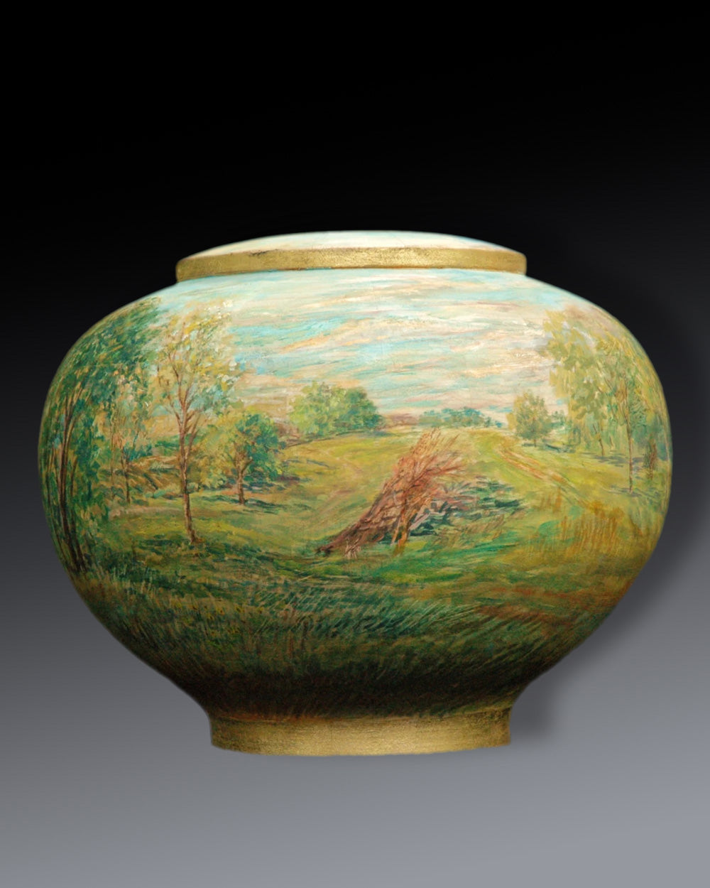 Hand-Painted Serene Landscape Custom Wooden Cremation Urn