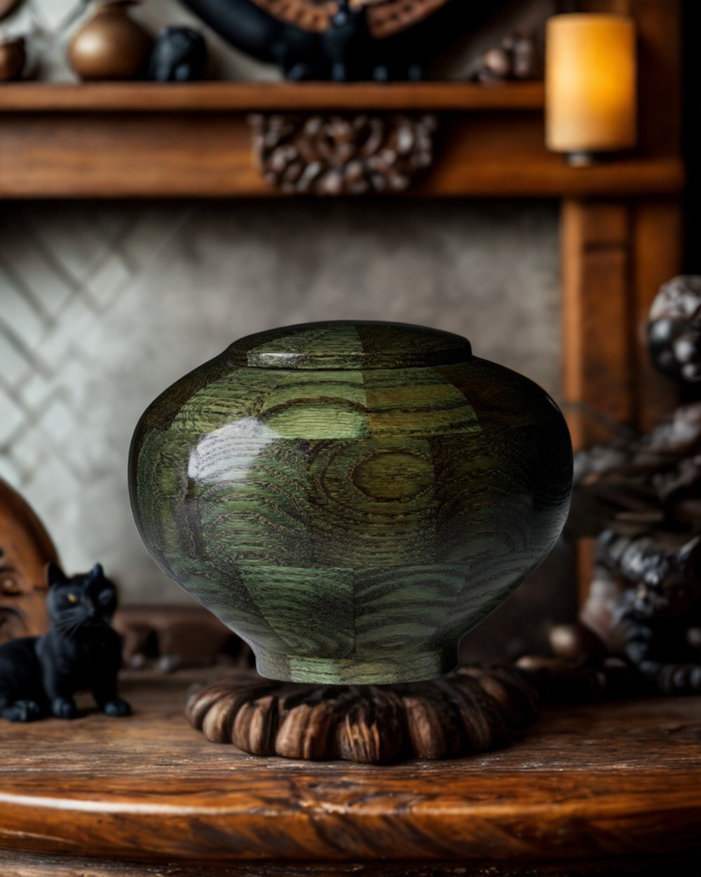 Green Peony Custom Wooden Pet Cremation Urn