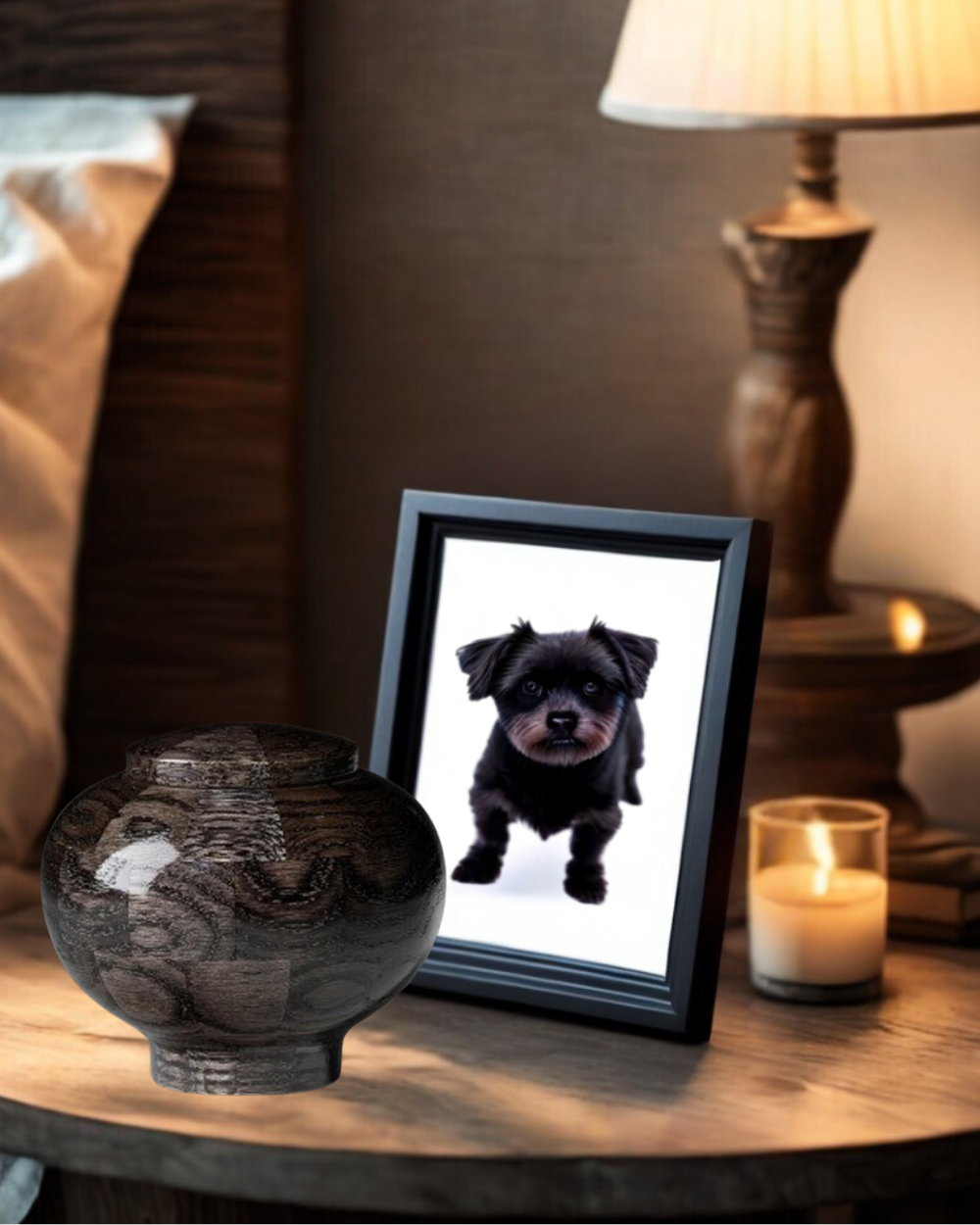 Black Peony Custom Wooden Pet Cremation Urn