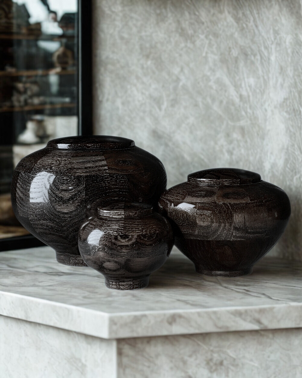 Black Peony Custom Wooden Cremation Urn