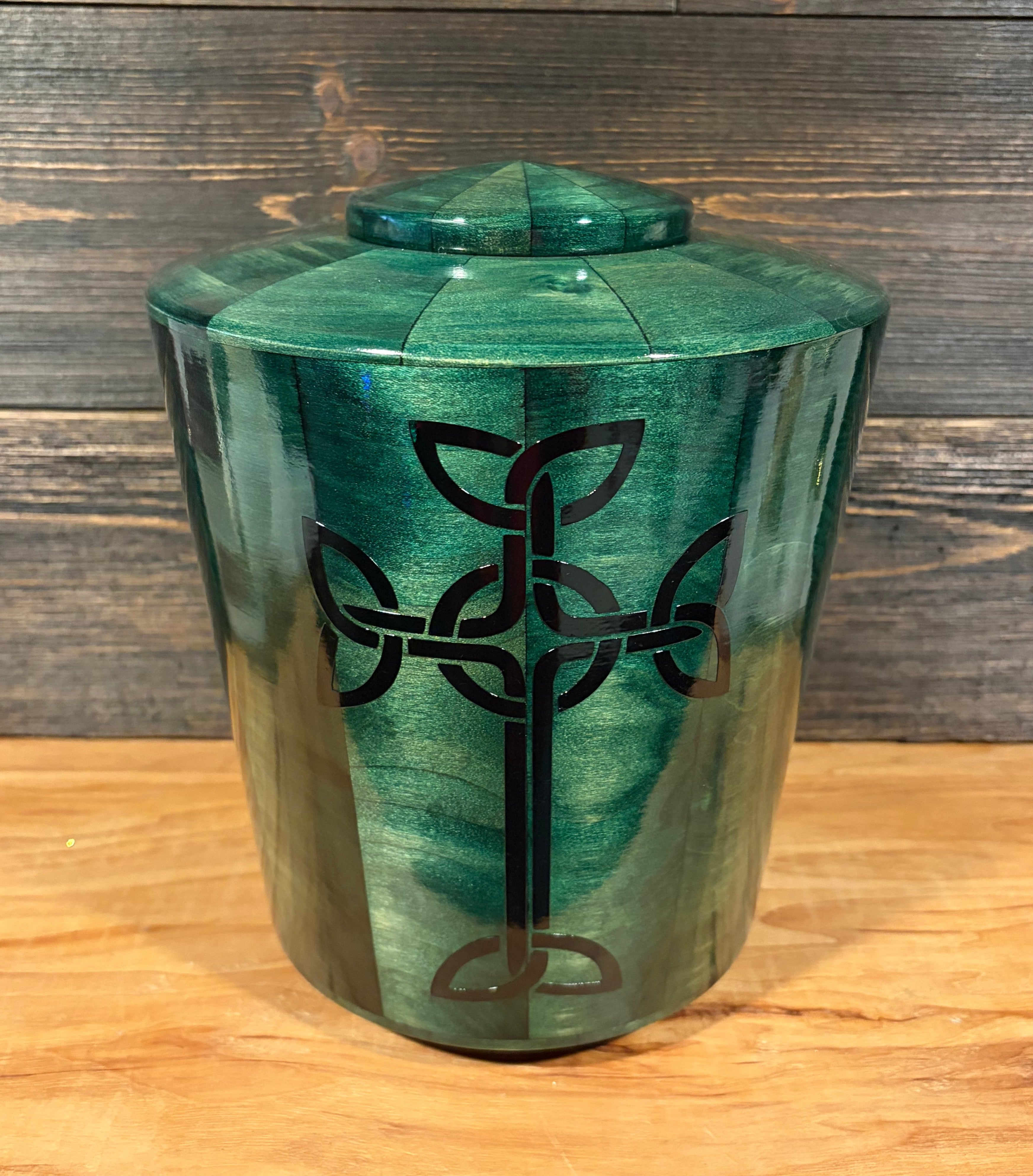 Green Irish Iona Cross Custom Wooden Cremation Urn