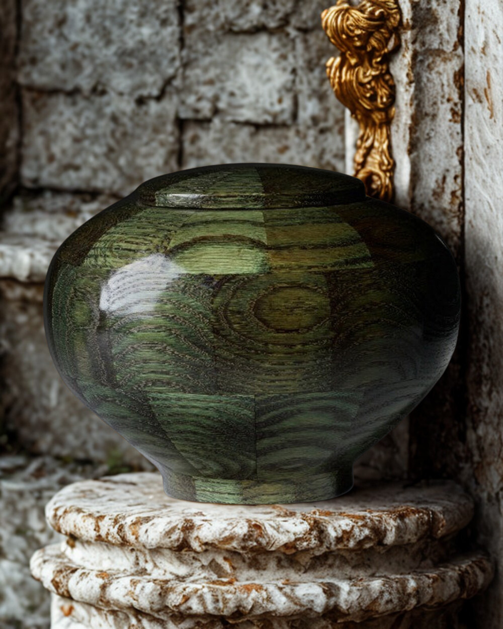 Green Peony Custom Wooden Cremation Urn