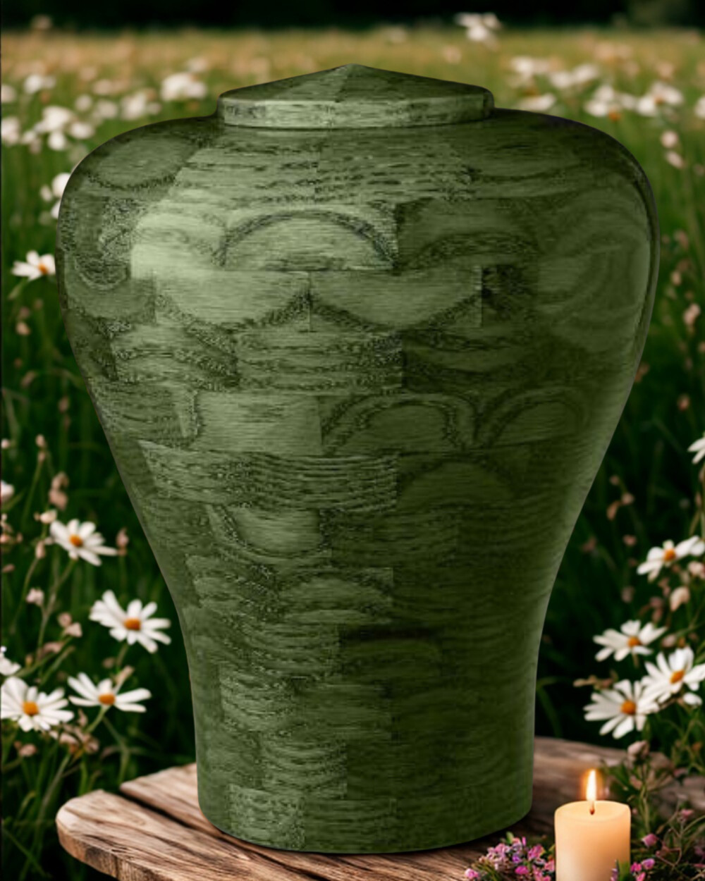 Green Lily Custom Wooden Cremation Urn