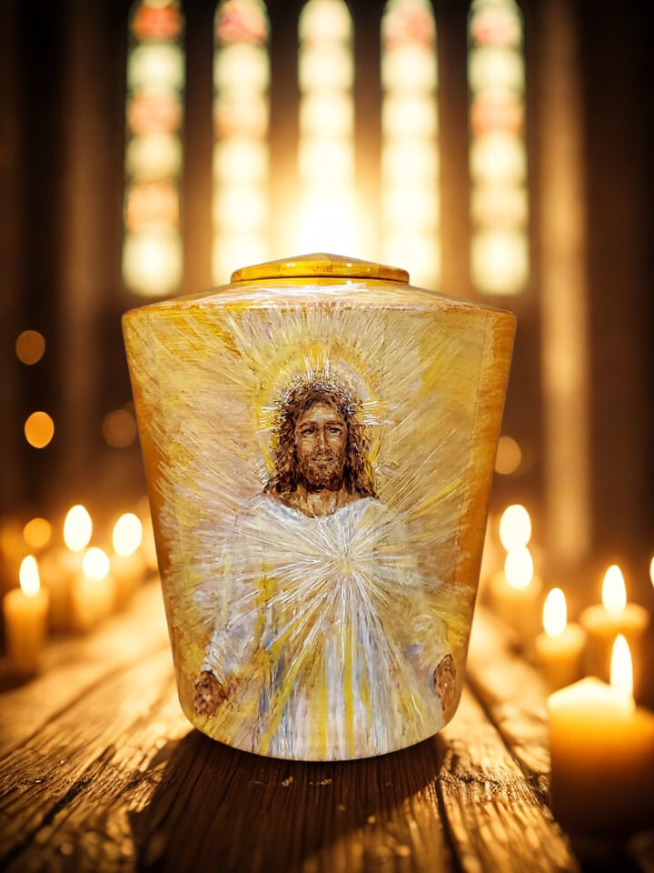 Resurrection Jesus Wooden Cremation Urn