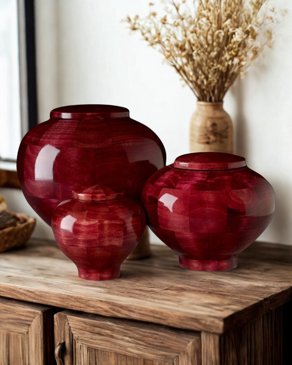 Pink Peony Custom Wooden Cremation Urn