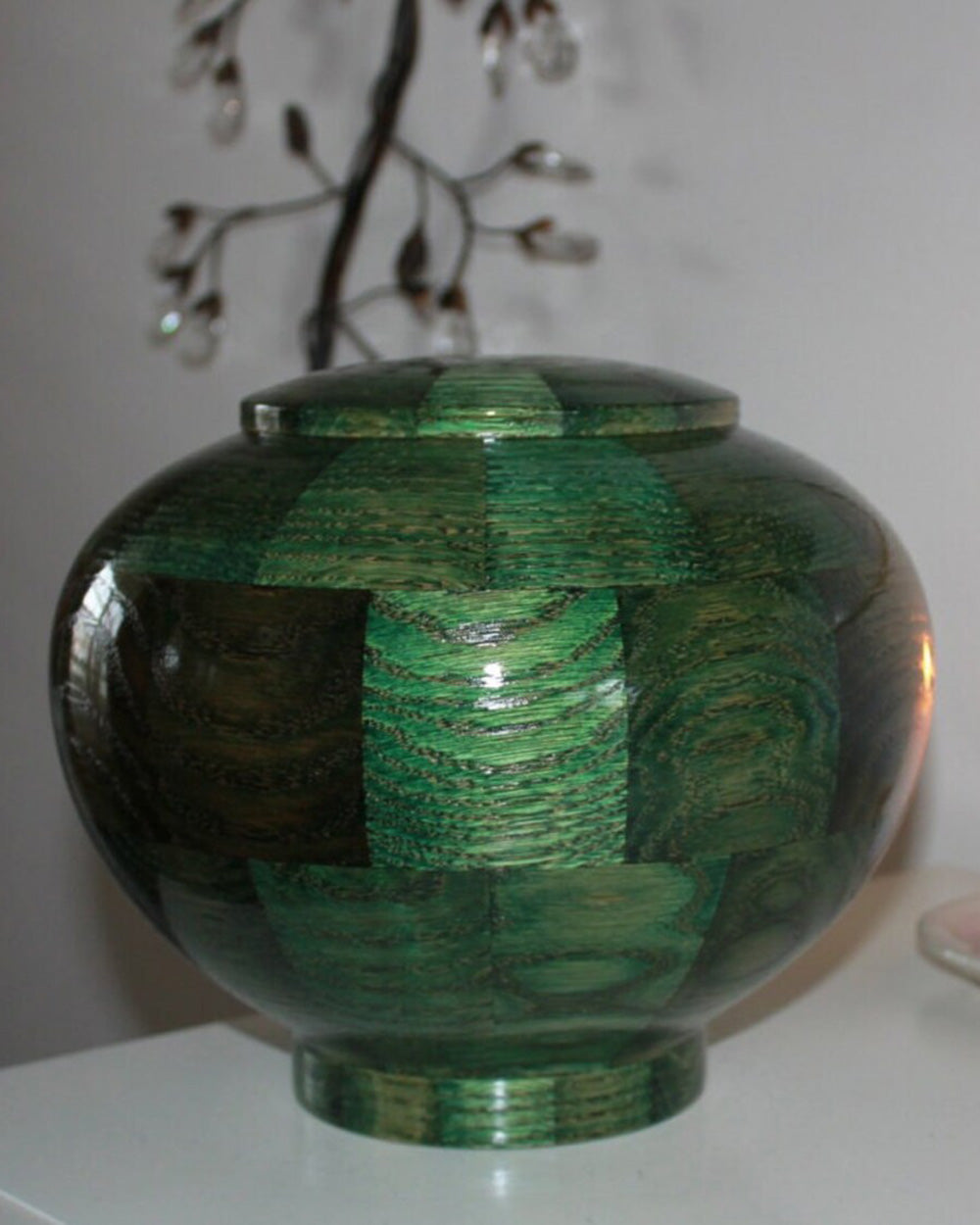Green Peony Custom Wooden Pet Cremation Urn