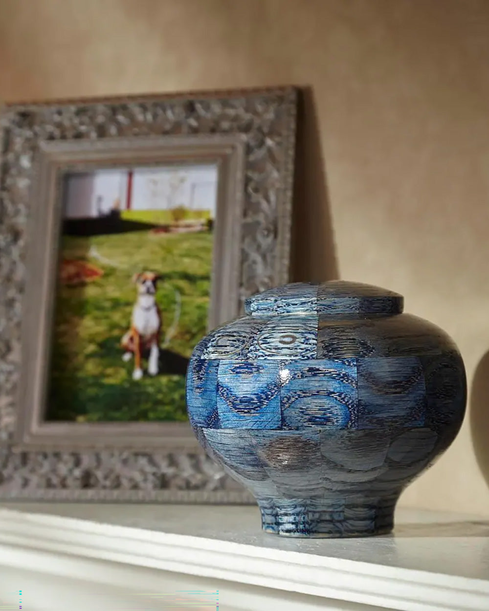Blue Peony Custom Wooden Pet Cremation Urn