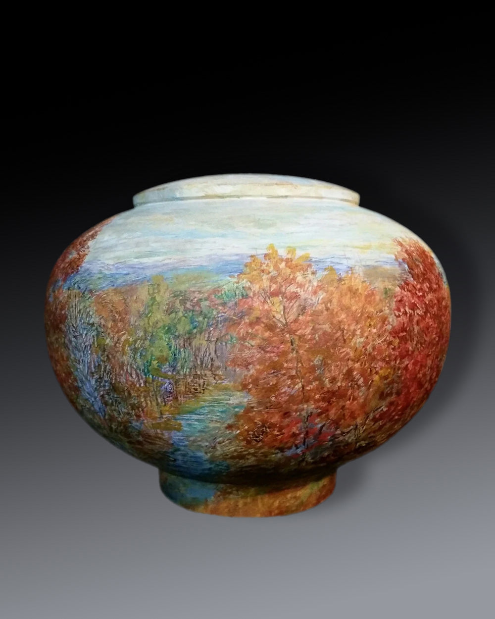 Hand-Painted Serene Landscape Custom Wooden Cremation Urn