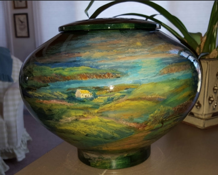 Hand-painted Landscape of Ireland Custom Wooden Cremation Urn