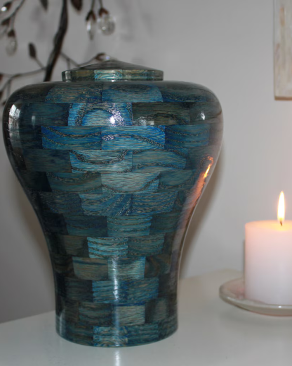 Blue Lily Custom Wooden Cremation Urn