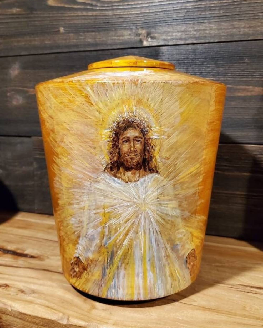 Resurrection Jesus Wooden Cremation Urn