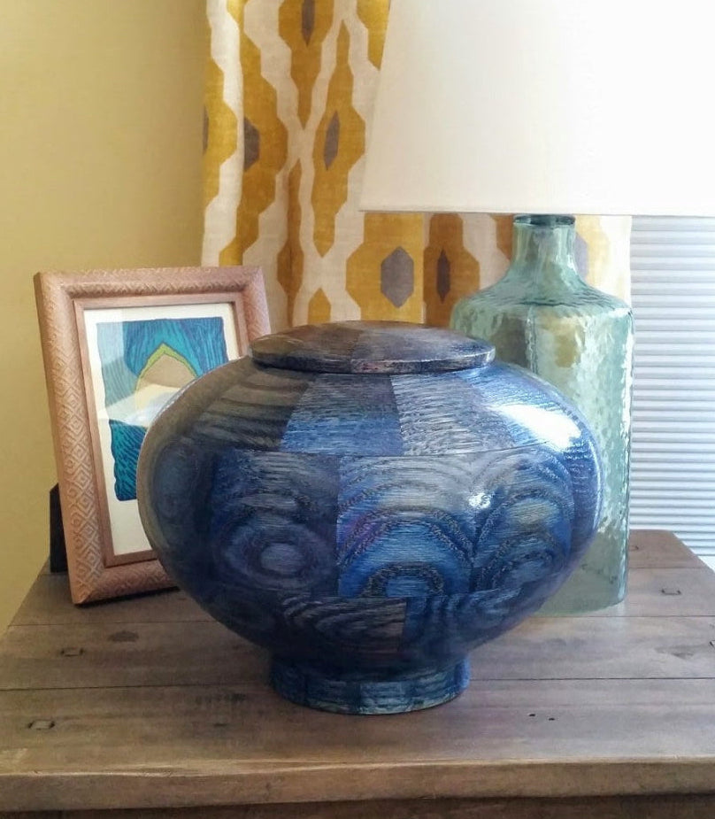 Blue Peony Custom Wooden Cremation Urn